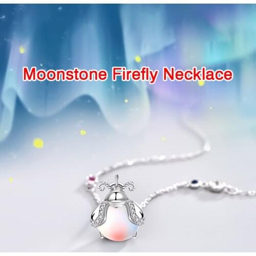 Cute Moonstone Firefly Necklace Lightning Bug Glowworm Pendant With Chain Clavicle Necklaces For Women Lovers Girlfriend Gift