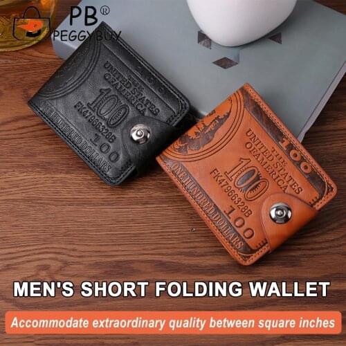 Fashion Men PU Leather $100 Printing Wallet Vintage Solid Color Bifold Mini Purse Portable Ourtdoor Travel Zipper Money Bag
