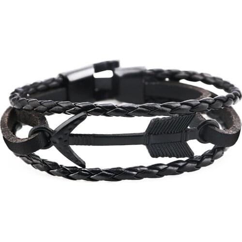 2020 Fashion Trendy Braid Leather Bracelet For Men Personality Design Black Arrow Charm Male Bracelet Bangle Jewelry pulseras