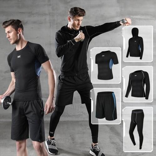 Men Workout Clothes Outfit Fitness Apparel Gym Outdoor Running Compression Pants Shirt Top Long Sleeve Jacket Exercise Tights