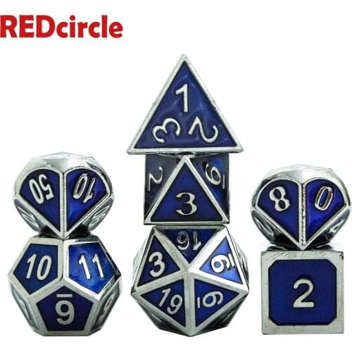 DND RPGs 7pcs Large Size Metal Dice Set +1pc Bag D4 D6 D8 D10 D12 D20 for Role Playing BoardGame As Christmas Gift