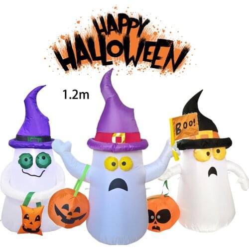 120CM 4 Foot Inflatable Ghost With Witch Hat Holding Pumpkin Bag Halloween LED Illuminate Toys Indoor Outdoor Yard Decorations