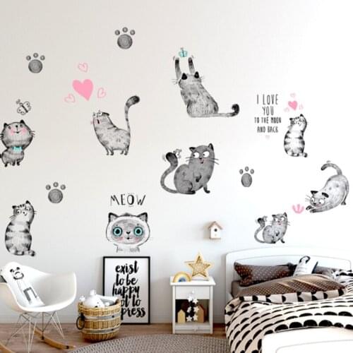 New style black hand-painted cute cat wall stickers for living room, bedroom, childrens room decoration stickers