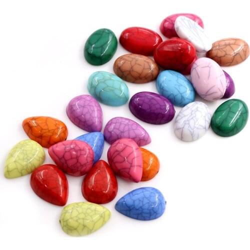 New Fashion 40pcs 13x18mm Mix Color Oval And Drop Flat Back Resin Cabochons Cameo