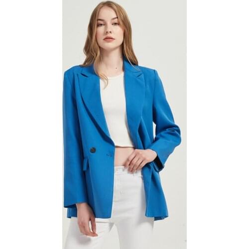 Latest Fashion Women Suit Classic Black Blue Double Breasted Pocket Blazer Office Lady Neutral Wind Casual Daily Jacket 1 Piece