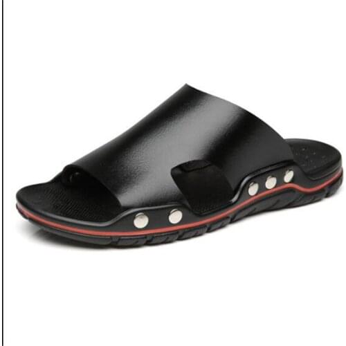 New Mens Slippers Fashion Leather Fish Mouth Soft Bottom Non-slip Lightweight Comfortable Casual Shoes Men mens shoes