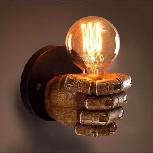 New Creative Retro E27 LED Resin Fist Wall Lamp Corridor Bedside Bedroom Living Room Bar Restaurant Cafe Decor Indoor Wall Light