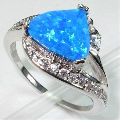 Fleure Esme vintage Engagement Wedding rings Jewelry & Accessories for Noble Generous women Blue opal Rhodium Plated R206 size 9