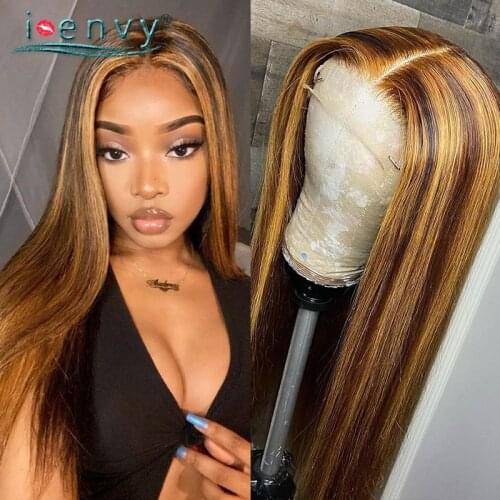 Highlight Lace Front Wig Human Hair Ombre Honey Blonde Lace Front Human Hair Wigs For Women Perivian Bone Straight Brown Wigs