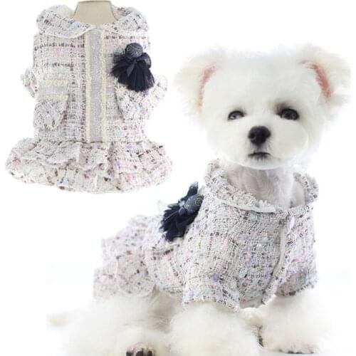 Princess Dog Coat Dress Winter Thicken Pet Outfit Lapel Collar Floral Decor Lady Fragrant Tutu Skirt Jacket For Small Dogs Teedy