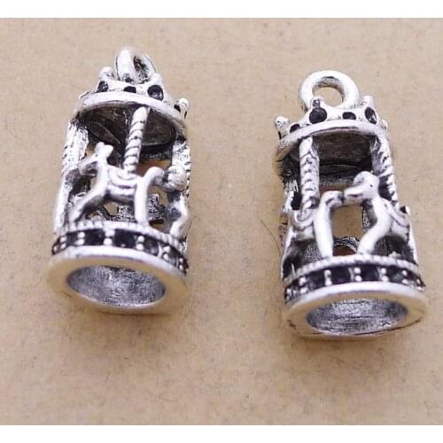 8pcs/Lot 15x22mm Antique Silver Color 3D Carousel Charms Pendant For Jewelry Making DIY Jewelry Findings