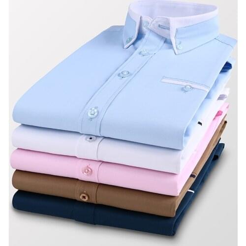 BROWON Shirts Mens Long Sleeved Shirt Business Korean Smart Casual Shirt Slim Turn Down Collar Oversized Shirt for Men Clothing