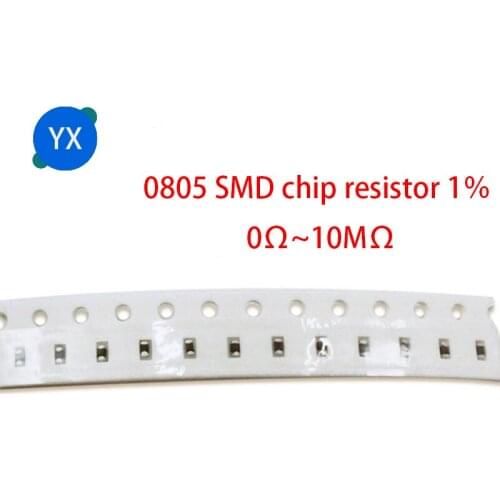 100pcs 0805 1% 1/8W SMD chip resistor 0R ~ 10M 0R 1R 10R 100R 220R 330R 470R 1K 4.7K 10K 47K 100K 150K 620K 1M 2.2M 4.7M 10M ohm