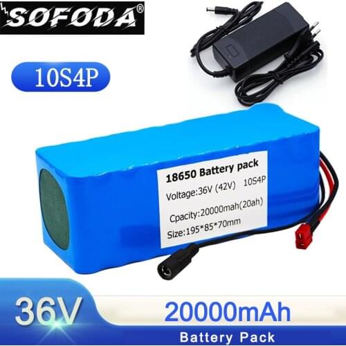 SOFODA 36V 20AH 14ah 8Ah Electric Bike Battery Built in 20A BMS Lithium Battery Pack with 42V 2A Charge Ebike Battery