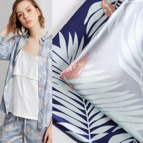 Flamingo Palm Leaf Print Stretch Satin Fabric for dress skirt table cloth bedding curtain cushion patchwork upholstery DIY cloth