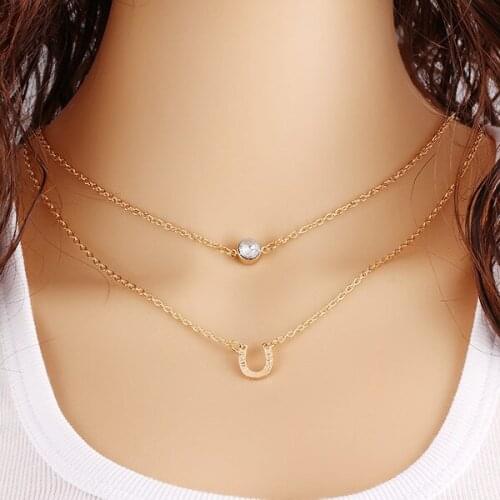 Good Luck Crystal Horse Hoof Multi Layer Necklace Elegant Pendant Necklaces for Women Collar Neckless Jewelry