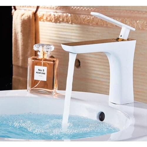Vidric Basin Faucet White and gold Basin Mixer Brass Crane Bathroom Faucets Hot Cold Water Mixer Tap Contemporary Mixer Tap torn