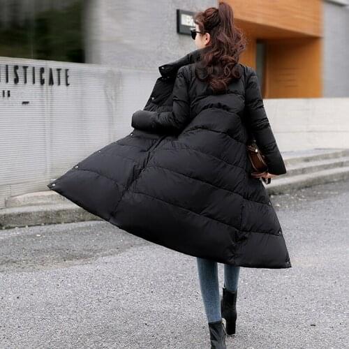 Woman Jacket Winter Coat Elegant Korean Parkas Solid Oversize 2021 Long Sleeve Buttons Pockets Warm Beige Black Loose