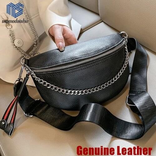 Genuine Leather Crossbody Bags For Women 2021 Black Shoulder Messenger Handbags Small Chest Travel Satchel Belly Band Waist Bag