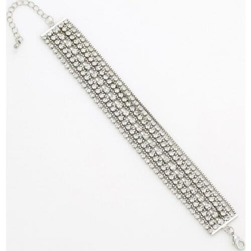 Rhine stone Silver Plated Crystal Bracelets For Women Rhinestone Cuff Bracelets Bangles Wedding Jewelry#B103