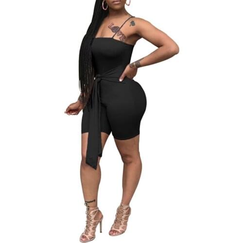 Womens Suspenders Tube Top Jumpsuit Fashion Sexy Solid Color Lace-Up Shorts Bodysuit /2