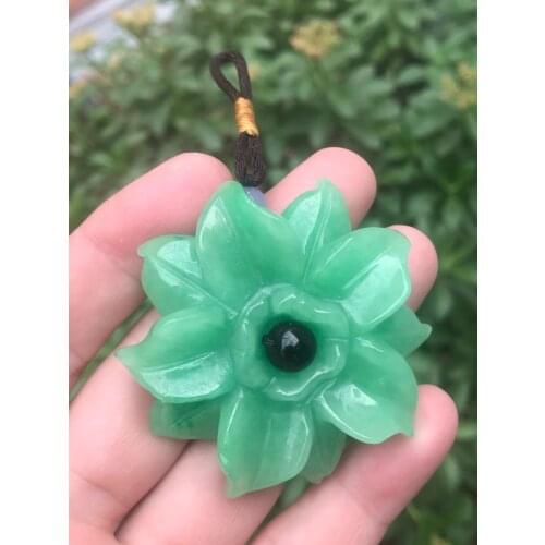 Natural Myanmar A hand-carved flower green jade pendant necklace women rose jade necklace pendants jadeite jade jewelry