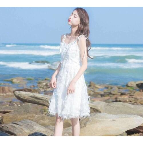 Woman Dresses 2021 Summer Womens Clothing V-neck Dress Feather Tassel Strap Dress Summer Vestido De Mujer Femme Robe