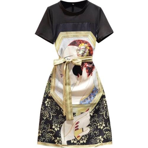 Floral Print Vestido Festa Elegant Ukraine Oversized Korean Dress Splicing Robes Flower Summer Dress O-neck Dress Women
