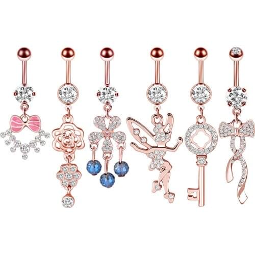 1PC Rose Gold Color Belly Rings Steel Belly Button Rings Navel Piercing Ombligo Nombril Ear Piercings Navel Rings Body Jewelry