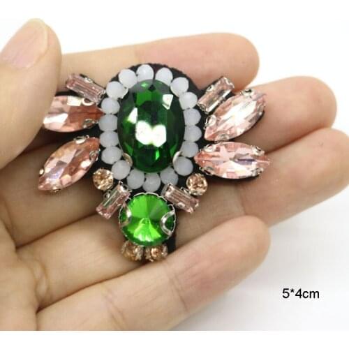1pc green bee patch 3D Handmade rhinestone beaded Patches for clothing DIY sew on parches Embroidery applique parches animials