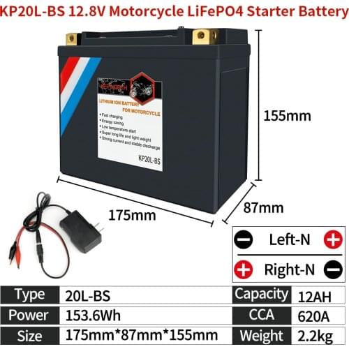 12V KP20L-BS 20Ah KP19BL-BS 19Ah Motorcycle Starter LiFePO4 Battery CCA 620A 560A Lithium LFP Battery With BMS Motorbike