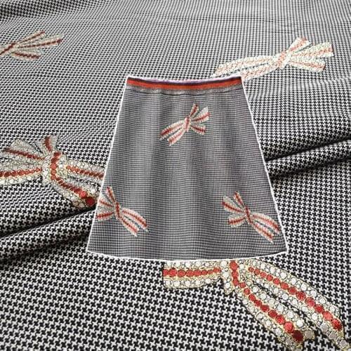 145cm Width Houndstooth with Bow Polyester Jacquard Fabric for Woman Spring Autumn Dresses Skirt Suits Coat Pants Sewing-BF124