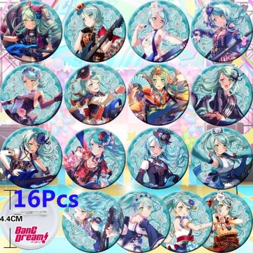 16Pcs Anime BanG Dream! Shirokane Rinko Hikawa Sayo Cosplay Bedge Collect Backpack Bags Badge Button Brooch Pin Souvenir Gift