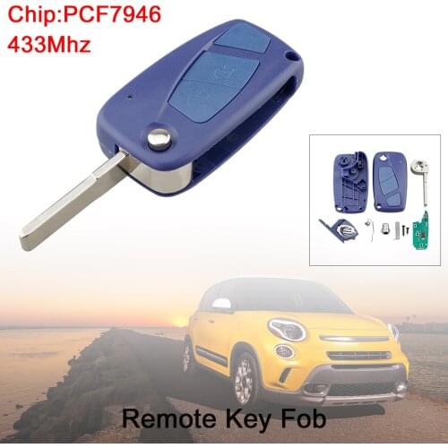 433Mhz 2 Buttons Blue Flip Car Remote Key Fob Replacement with ID46 /7946 Chip Fit for Fiat 500 Panda / Punto / Bravo / Ducato