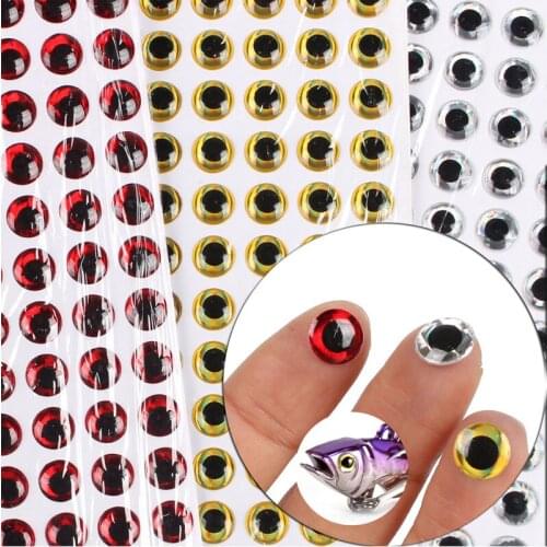 50PCS/Lot 3D Fishing Lure Eyes Sticker 4mm 5mm 6mm 3D Bionic Fishing Bait Eye Sticker Artificial Fish Eyes DIY Bait Making