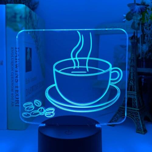 Acrylic 3D Optical Led Night Light Coffee Cup Model Colorful Table Lamp for Shop Decor Cool Gadgets Office Home Decorative Light