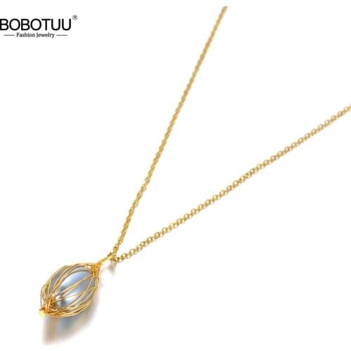 BOBOTUU 316L Stainless Steel White Simulated Pearl Wedding Necklace Jewelry Lovely Pendant Chokers Necklace For Women BN20077