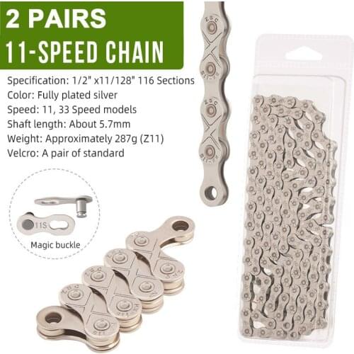 2 Pairs 11/33 Speed Chain Bicycle Parts Electroplated Silver Chains For MTB Silver Chain 11v Mountain Road Bike Accessories