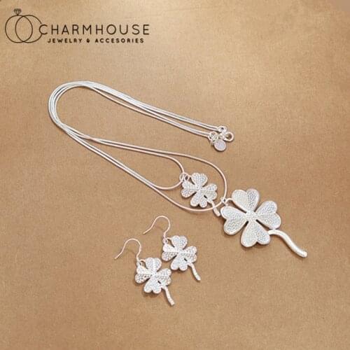 Pure Jewelry Sets For Women Two Layer Flower Necklace Earrings 2 pcs Jewellery Set Collier Brincos Femme Accessories Party Gifts