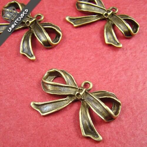 Diy accessories material bronze color bow charm vintage bracelet necklace pendant 30x18mm