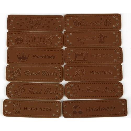 12pcs Hand Made Labels for Clothes Garment PU Leather Labels Hand Made Tags Jeans Bags Shoes Sewing Accessories