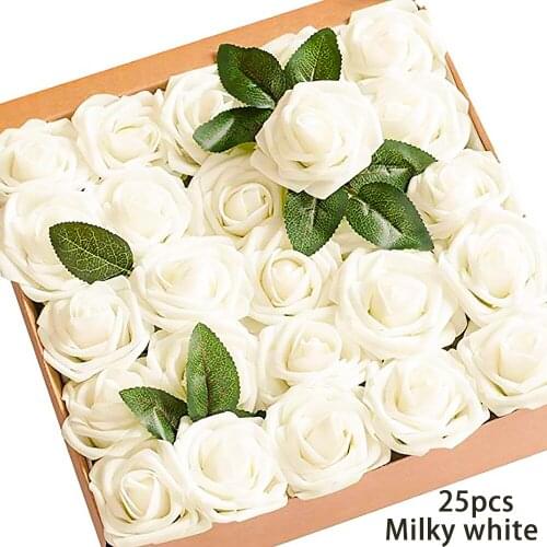 25Pcs Faux e Rose Fake Flowers Bulk with Stem Craft Fake Rose Flowers DIY Wedding Bouquets Bride Bouquets Home decor flowers