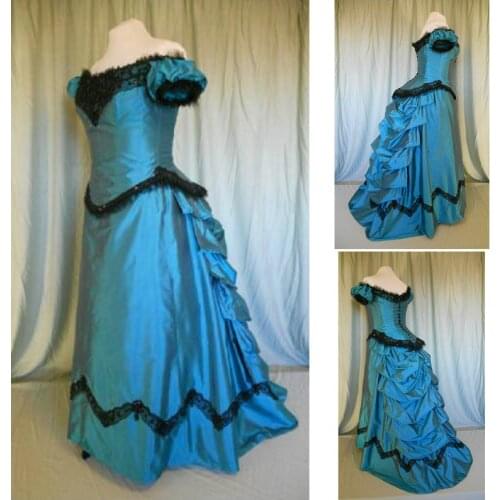 History!Customer-made Blue taffeta 1800 Victorian dress 1860s Civil war Dress Theater Reenactor Costume Renaissance Dress V-404