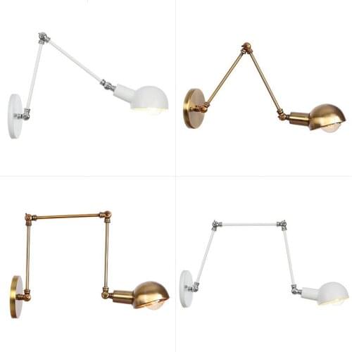 Country antique copper personalized restaurant personality long arm telescopic folding bedroom iron wall lamp