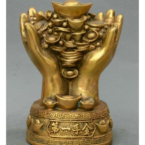 Chinese fengshui bronze carve first Hand gold yuanbao money coin wealth statue