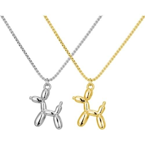 Cartoon Dog Balloon Necklace Creative Pendants Gold Silver Steel Stainless Ins