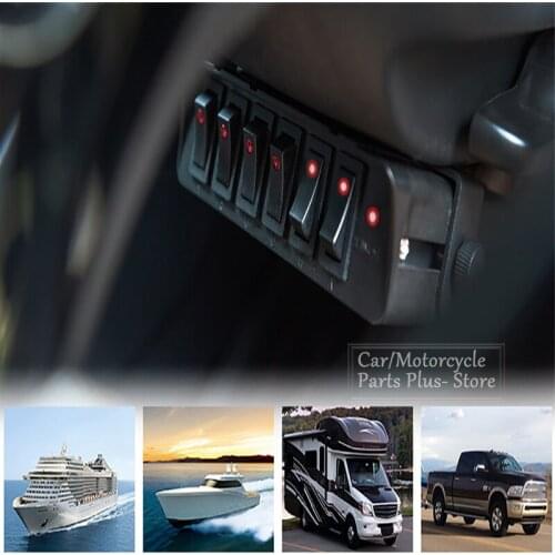 Switches Controller Car Accessories Aluminum Rocker 12V 6-Gang Rocker Switch Panel With Bracket LED Light Indicator For Vehicle