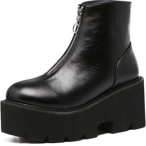 Cowboy boots Platform shoes Ankle Boots Women Chunky Heels women Short Boots low heel black womens combat boots LJA846-1