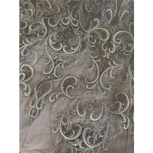 Lace Fabric 2021 Latest French Embroidered Tulle Lace with bead Africa J-488883 Mesh Lace Fabric Sewing For Party Wedding Dress