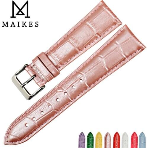 MAIKES New Fashion Watch Band Pink Women Watchbands 14 16 18 20 22 mm Genuine Leather Watch Strap Case For Casio Watch